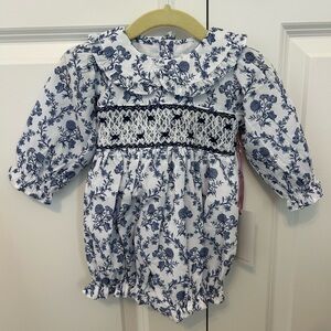 Floral Blue and White Kids One Piece